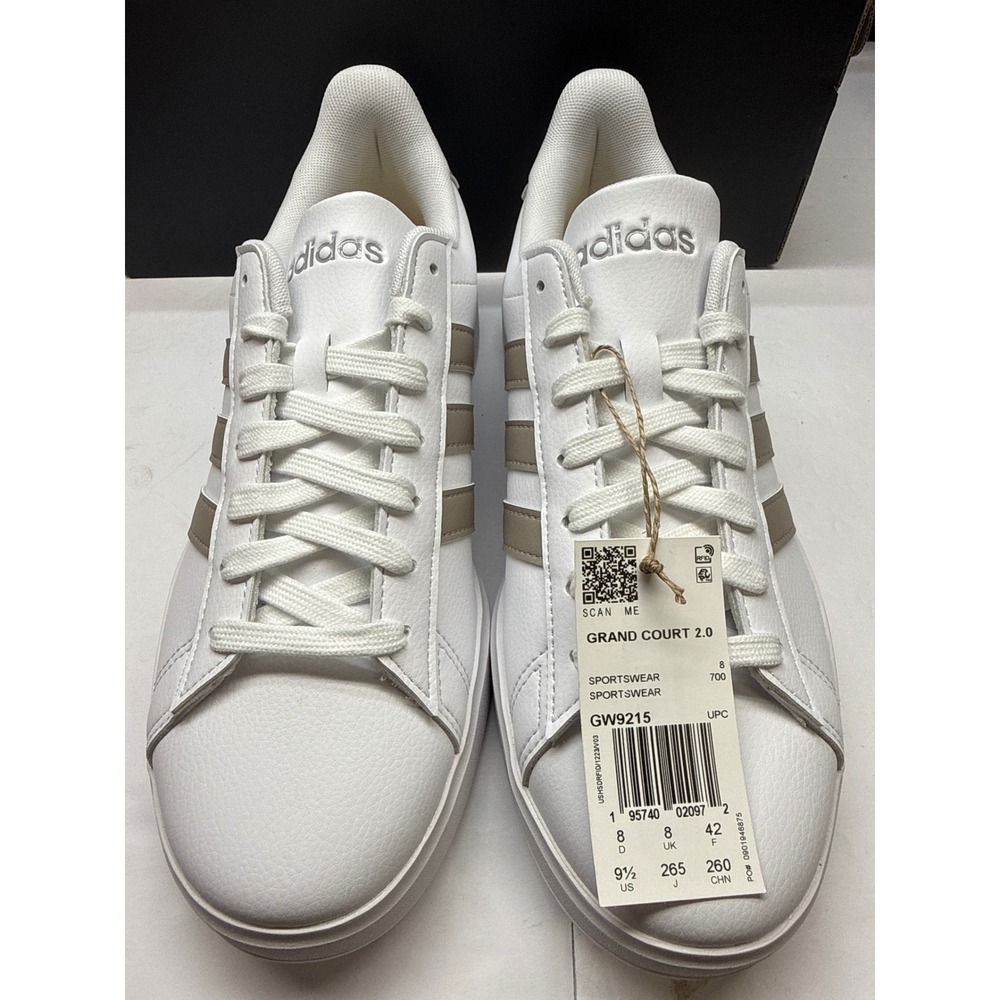 adidas Grand Court 2.0 White with Tan Stripes Sneakers